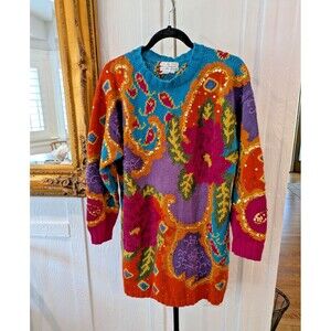 Vintage Granny Sweater Jennifer Reed Hand Knit Grannycore Paisley 80s SZ Large
